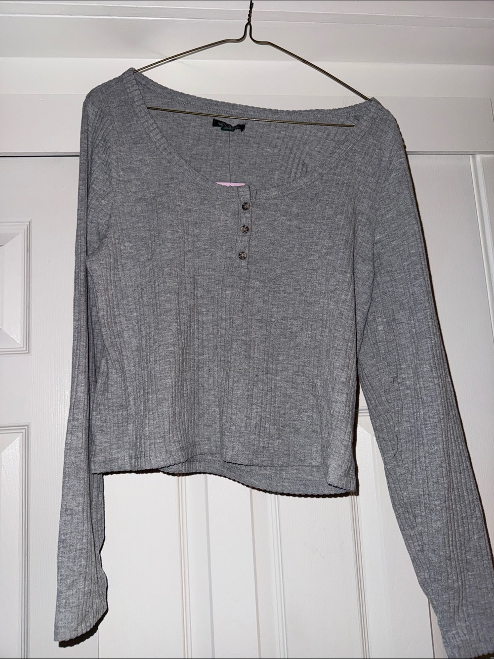 wild fable Grey Ribbed Henley Long-Sleeve Tee NWT